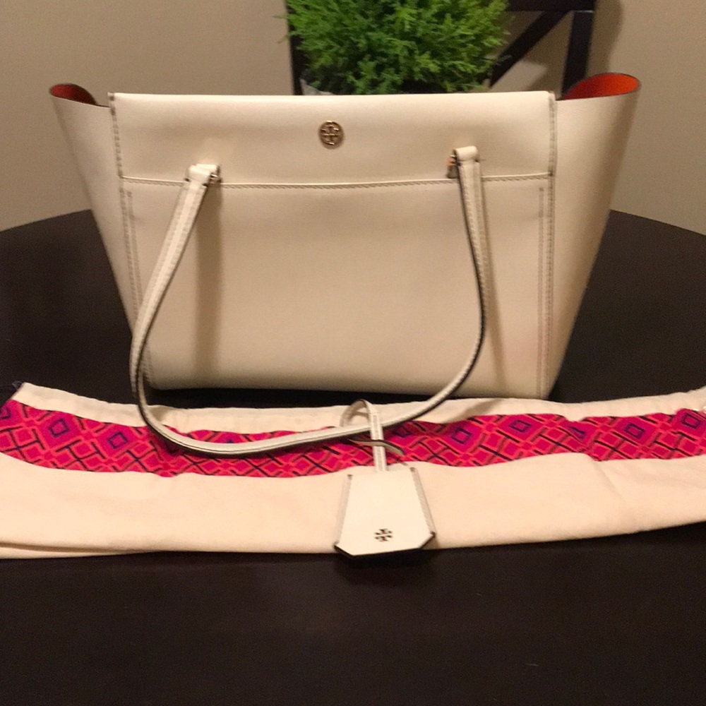 Tory Burch white/orange Parker tote